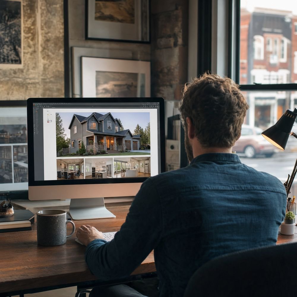 Designer building a website on a monitor