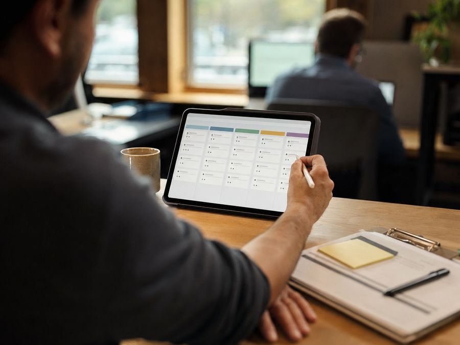 Tablet showing a sales pipeline