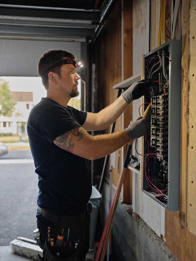 Electrician wiring a breaker panel