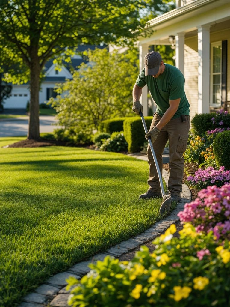 Landscaper edging a lawn